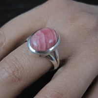 Simple Sterling Silver Rhodochrosite Ring Size 10