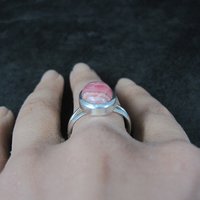 Simple Sterling Silver Rhodochrosite Ring Size 10