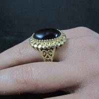 Ornate Vermeil Sterling Onyx Ring Size 8