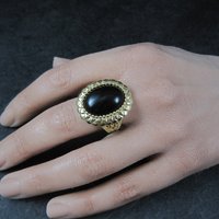 Ornate Vermeil Sterling Onyx Ring Size 8