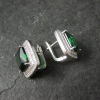 Vintage Sterling Green Cz Latch Back Earrings