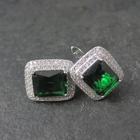 Vintage Sterling Green Cz Latch Back Earrings