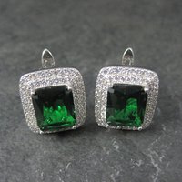 Vintage Sterling Green Cz Latch Back Earrings