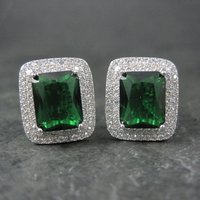 Vintage Sterling Green Cz Latch Back Earrings