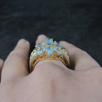 Vermeil Sterling Blue Topaz Cluster Ring Size 8