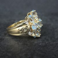 Vermeil Sterling Blue Topaz Cluster Ring Size 8