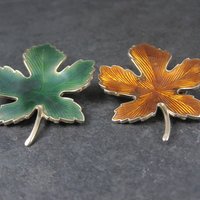 Lot of 2 Vintage Enamel Leaf Brooches