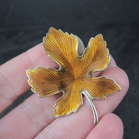 Lot of 2 Vintage Enamel Leaf Brooches