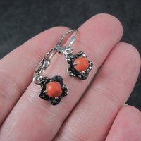 Sterling Coral Flower Lever Back Earrings