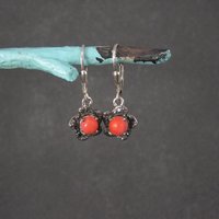Sterling Coral Flower Lever Back Earrings