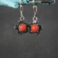 Sterling Coral Flower Lever Back Earrings