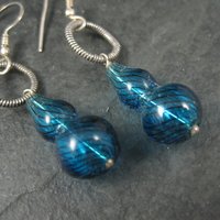 Vintage Sterling Blue Art Glass Earrings