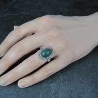 Mexican Sterling Green Onyx Ring Size 6.5