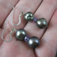 Vintage Sterling Pearl Amethyst Earrings