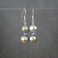 Vintage Sterling Pearl Amethyst Earrings