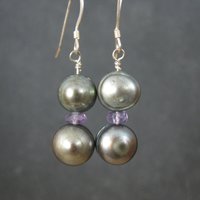 Vintage Sterling Pearl Amethyst Earrings