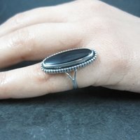 Vintage Rhodium Onyx Ring Size 6 Uncas