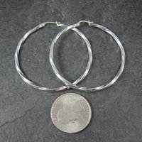Estate Sterling Latch Back Hoop Earrings 2 Inches