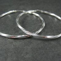 Estate Sterling Latch Back Hoop Earrings 2 Inches