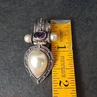 Large Sterling Amethyst Faux Pearl Clip On Earrings