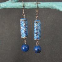 Vintage Sterling Blue Enamel Lapis Earrings