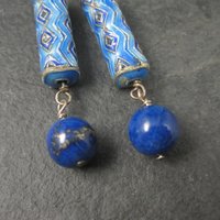 Vintage Sterling Blue Enamel Lapis Earrings