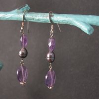 Vintage Sterling Amethyst Pearl Earrings