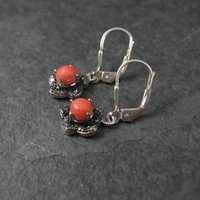 Sterling Coral Flower Lever Back Earrings