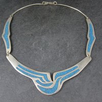 Vintage Mexican Alpaca Inlay Necklace