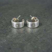 Tiny Sterling Diamond Half Hoop Earrings
