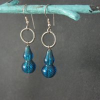 Vintage Sterling Blue Art Glass Earrings