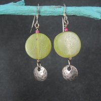 Vintage Hammered Sterling Yellow Quartz Earrings