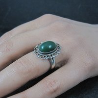 Mexican Sterling Green Onyx Ring Size 6.5