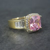 Vintage 90s Vermeil Sterling Pink Cz Ring Size 8