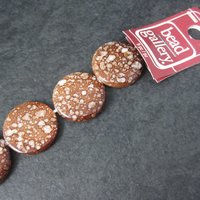 Brown White 20mm Coin Shell Bead Strand