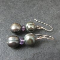 Vintage Sterling Pearl Amethyst Earrings