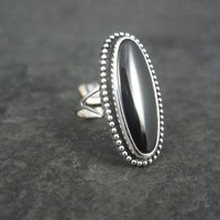 Vintage Rhodium Onyx Ring Size 6 Uncas