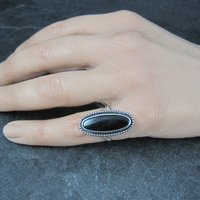Vintage Rhodium Onyx Ring Size 6 Uncas