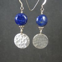 Vintage Hammered Sterling Lapis Lazuli Earrings