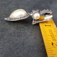 Large Sterling Amethyst Faux Pearl Clip On Earrings