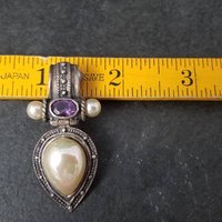 Large Sterling Amethyst Faux Pearl Clip On Earrings