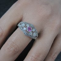 Vintage Sterling Filigree Ruby Ring Size 10