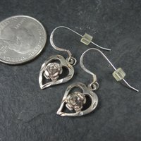 Vintage Sterling Heart Rose Earrings