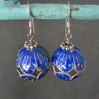 Vintage Sterling Blue Enamel Earrings