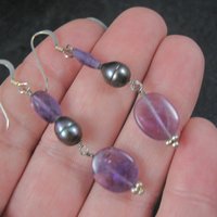 Vintage Sterling Amethyst Pearl Earrings