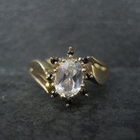 Estate 14K White Sapphire Black Spinel Ring Size 7