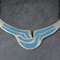 Vintage Mexican Alpaca Inlay Necklace