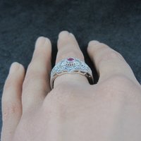 Vintage Sterling Filigree Ruby Ring Size 10