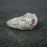 Vintage Sterling Filigree Ruby Ring Size 10
