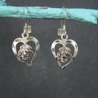 Vintage Sterling Heart Rose Earrings